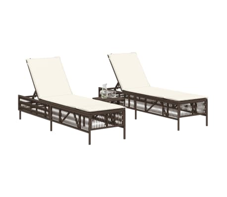 vidaXL Espreguiçadeiras com almofadões 2 pcs vime PE castanho