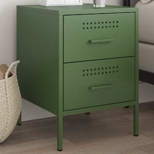 Nočna omarica olivno zelena 36x39x50,5 cm jeklo