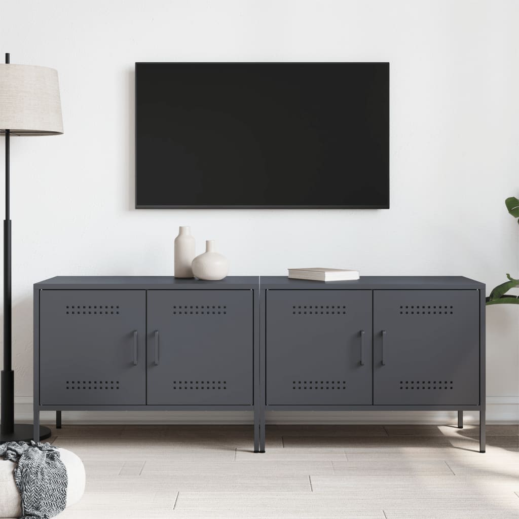 vidaXL Tv-meubelen 2 st 68x39x50,5 cm staal antracietkleurig afbeelding