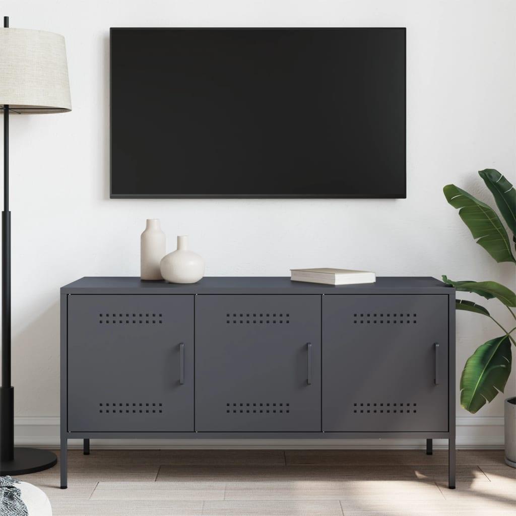 vidaXL Tv-meubel 100,5x39x50,5 cm staal antracietkleurig afbeelding