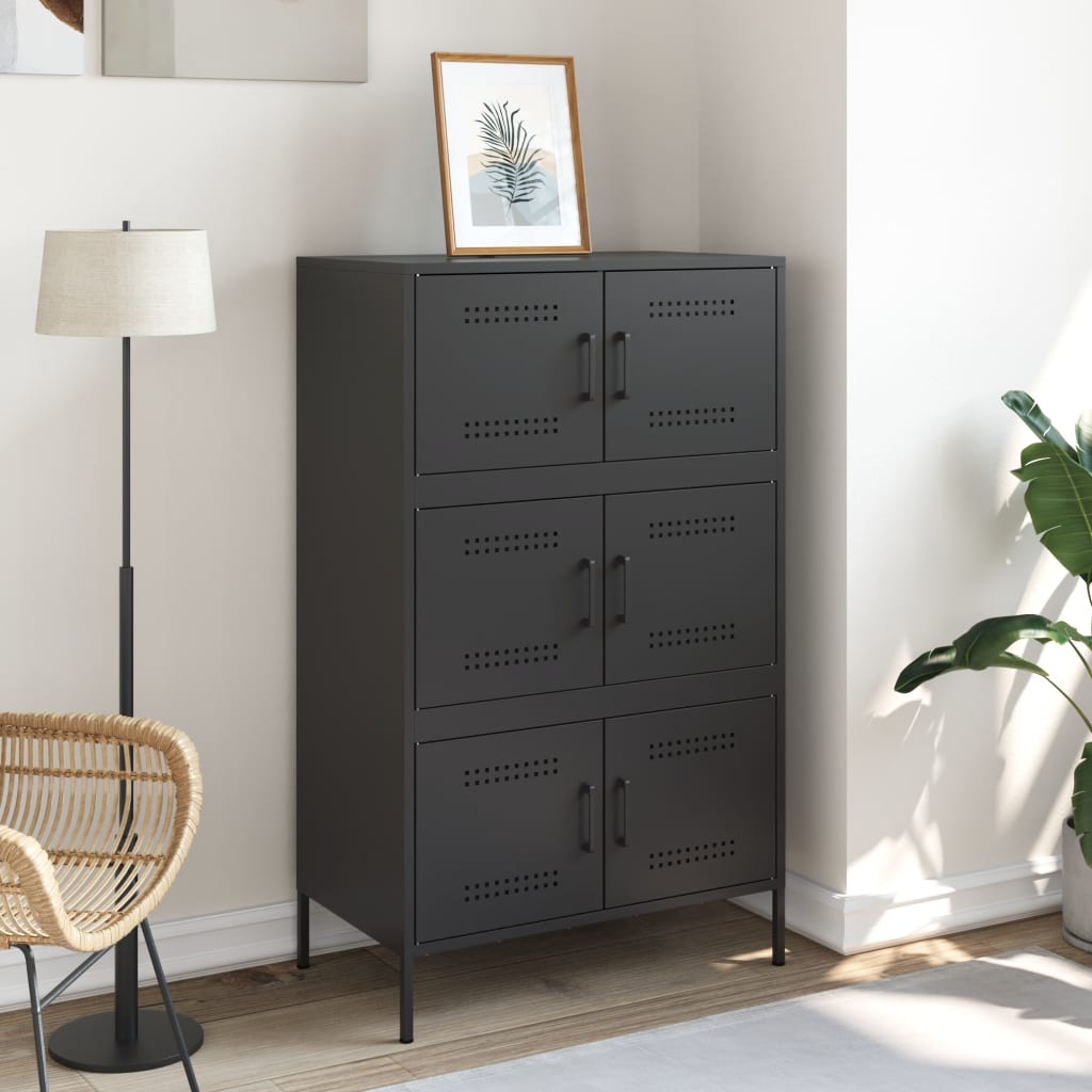 vidaXL Hoge kast 68x39x113 cm staal zwart afbeelding