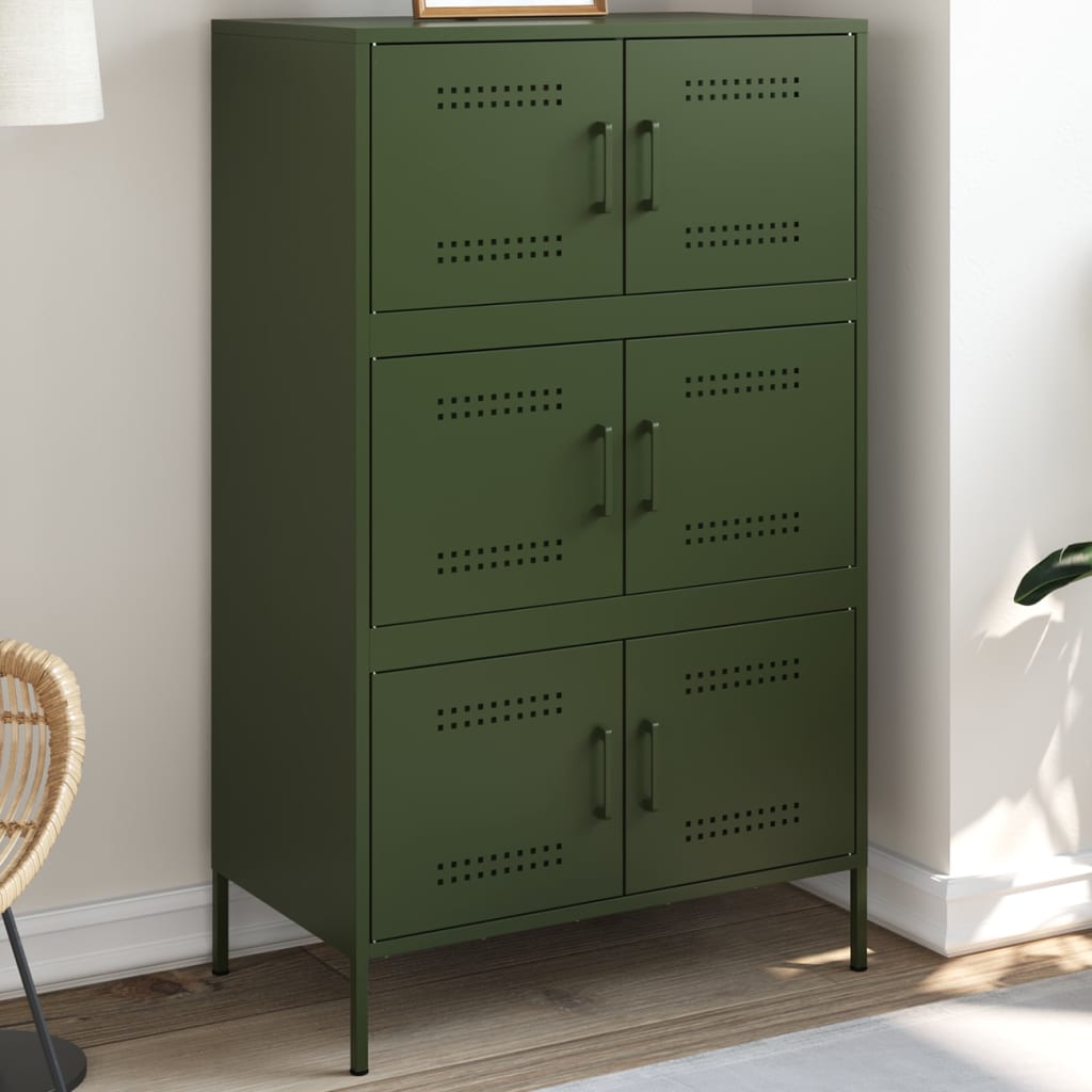 vidaXL Highboard Olivgrün 68x39x113 cm Stahl