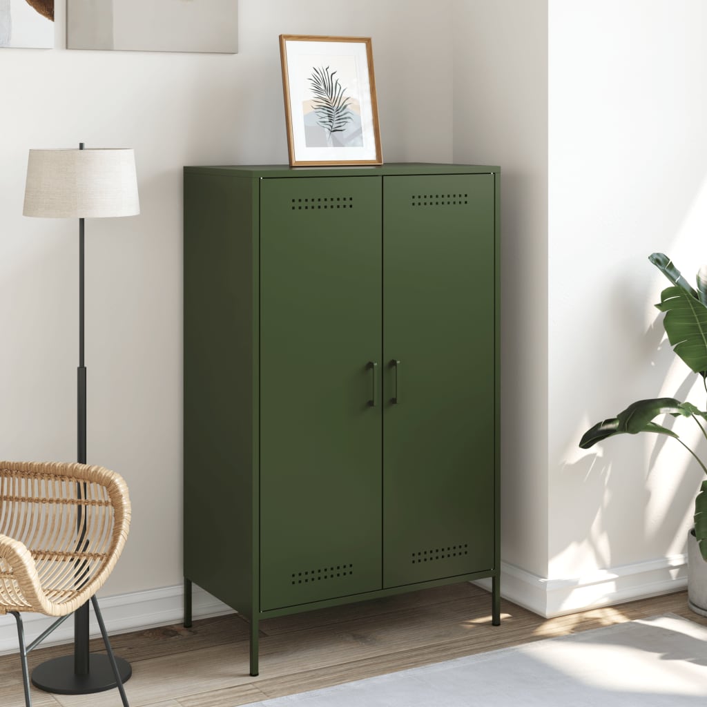 vidaXL Hoge kast 68x39x113 cm staal olijfgroen afbeelding