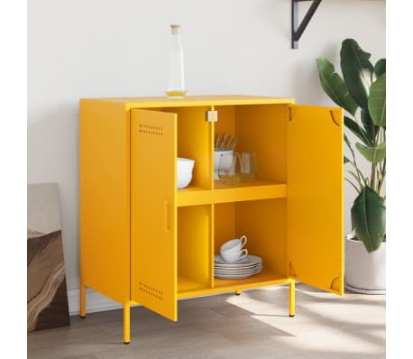 vidaXL Dressoir 68x39x79 cm staal mosterdgeel