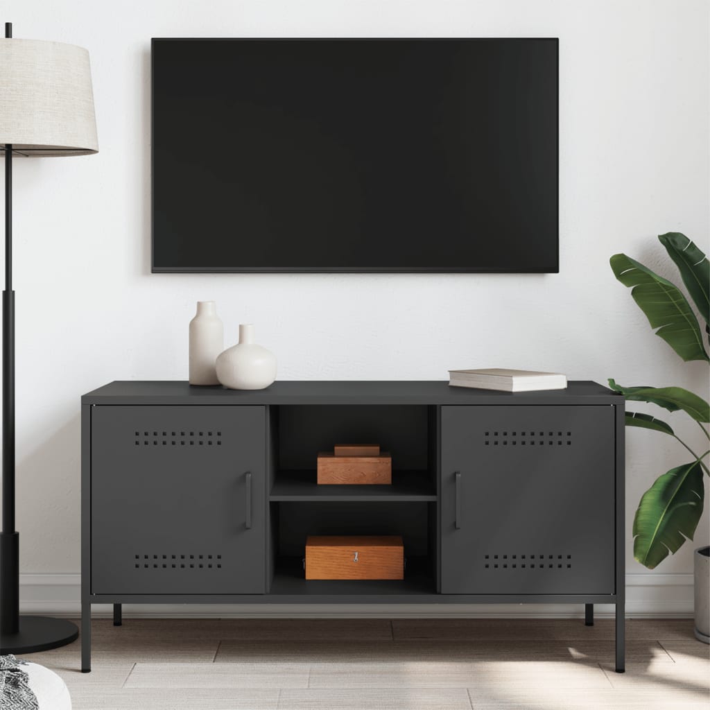 vidaXL Tv-meubel 100,5x39x50,5 cm staal zwart afbeelding