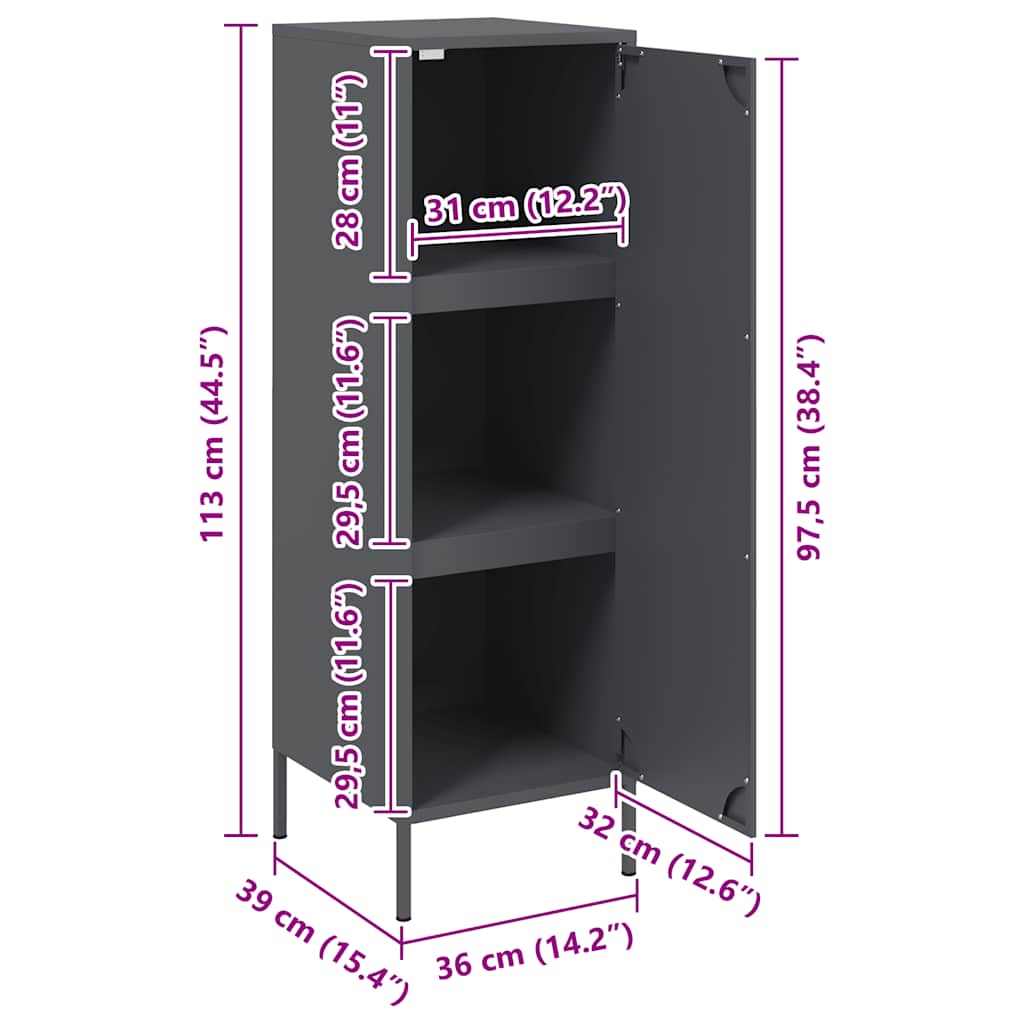 Skříň highboard antracitová 36 x 39 x 113 cm ocel - obrázek 14