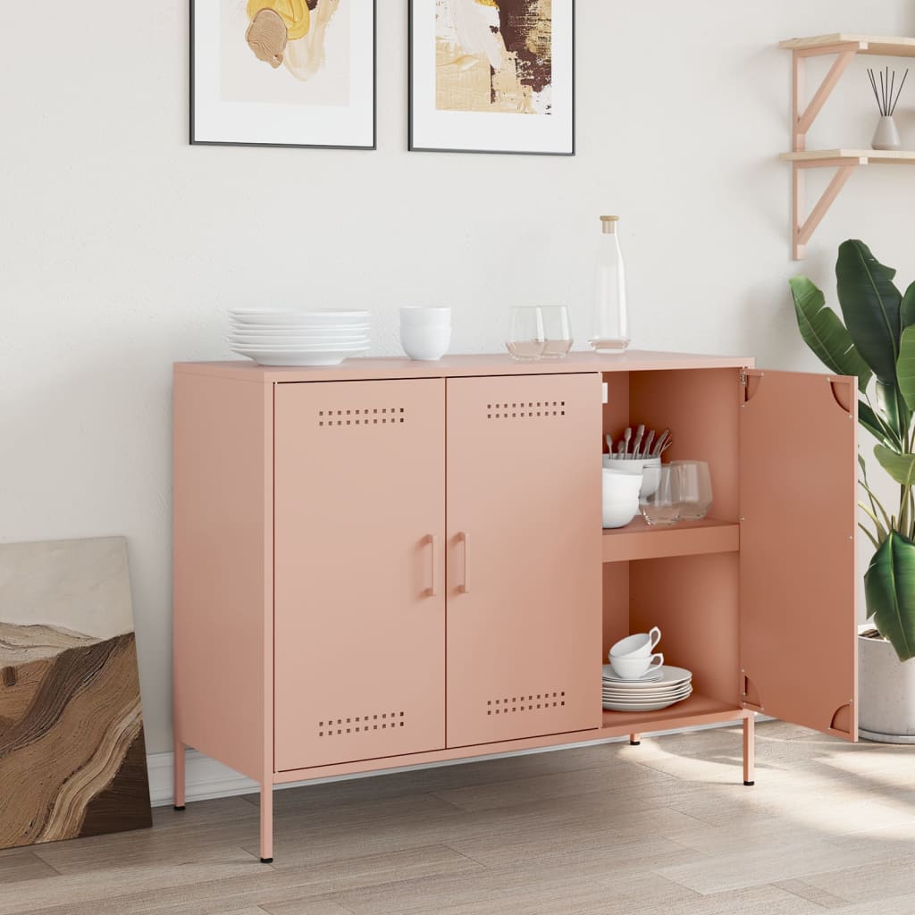 vidaXL Dressoir 100,5x39x79 cm staal roze afbeelding