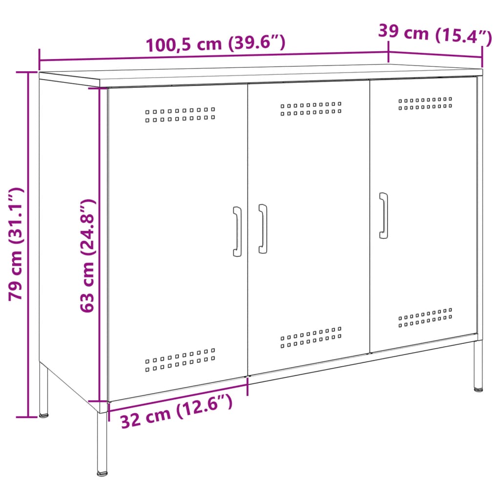 Komoda olivno zelena 100,5x39x79 cm jeklo