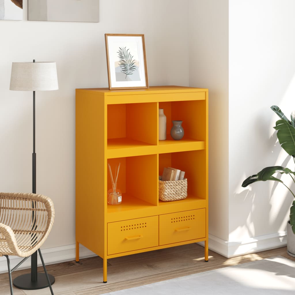 vidaXL Hoge kast 68x39x101,5 cm staal mosterdgeel afbeelding
