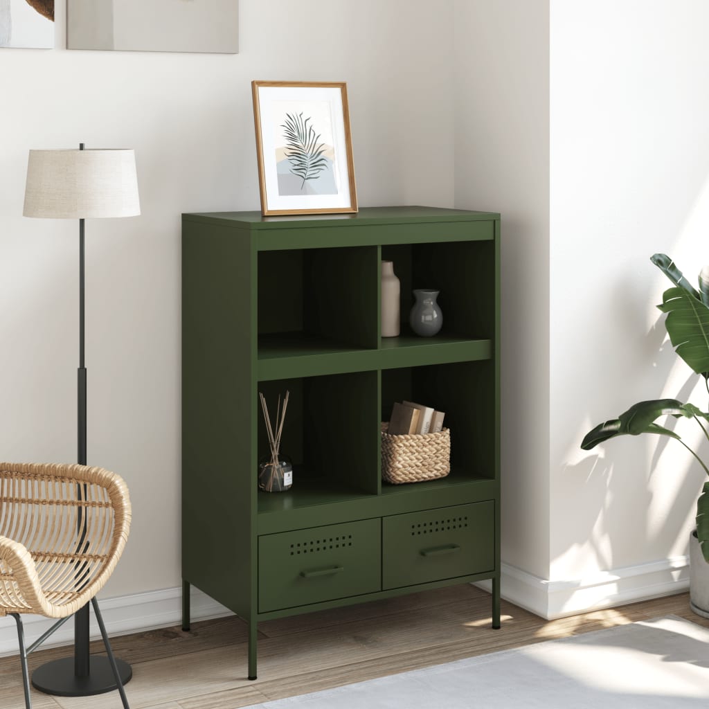 vidaXL Hoge kast 68x39x101,5 cm staal olijfgroen afbeelding
