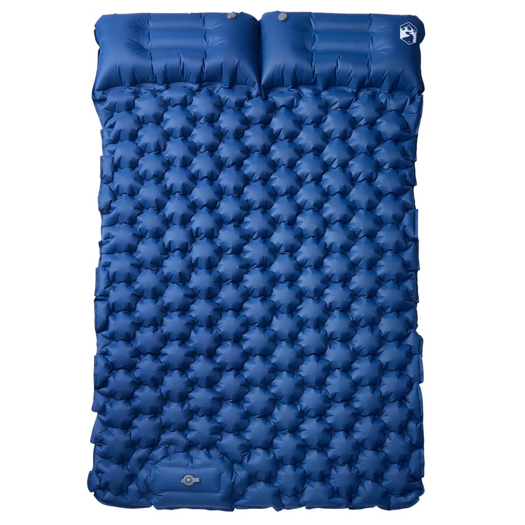 vidaXL Colchón de camping autoinflable con almohadas 2 personas azul