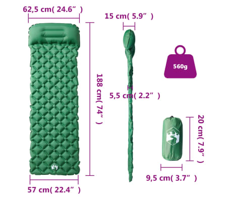 Slaapmat voor Kamperen, Zelfopblazende Slaapmat voor Kamperen, Ultralichte Slaapmat voor Kamperen, Backpacken, Wandelen Lichtgewicht Compact Campingluchtbed, voor Tent(OD Groen