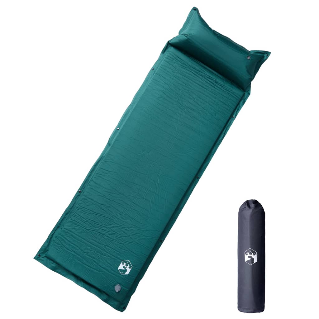 vidaXL Saltea camping auto-gonflabilă, cu pernă, 1 persoană, verde