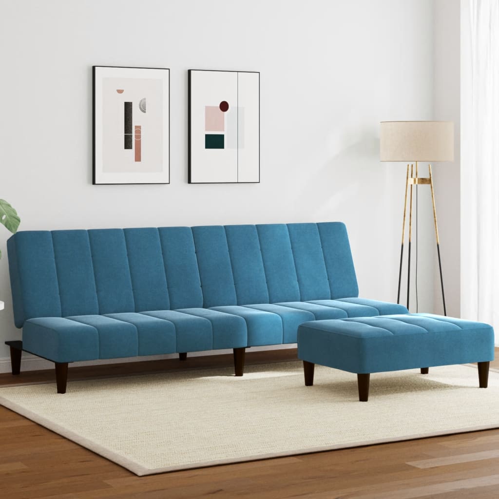 vidaXL Schlafsofa 2-Sitzer mit Fußhocker Blau Samt