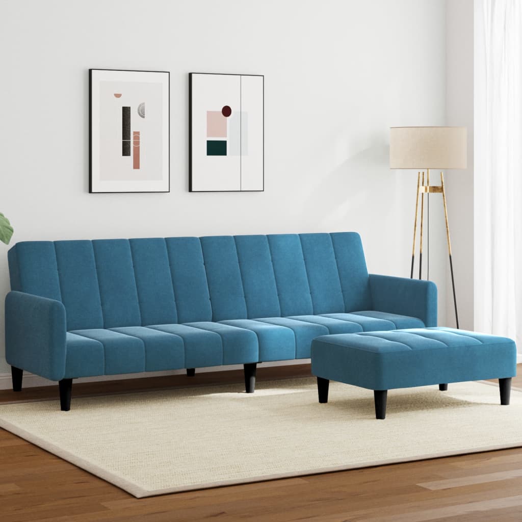 vidaXL Schlafsofa 2-Sitzer mit Fußhocker Blau Samt