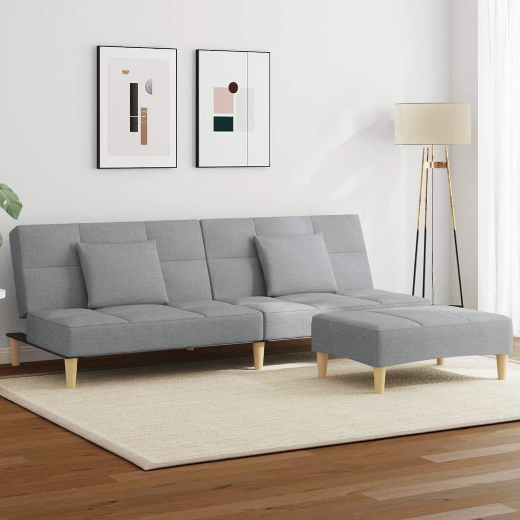 vidaXL Canapea extensibilă cu taburet, 2 locuri, gri deschis, textil