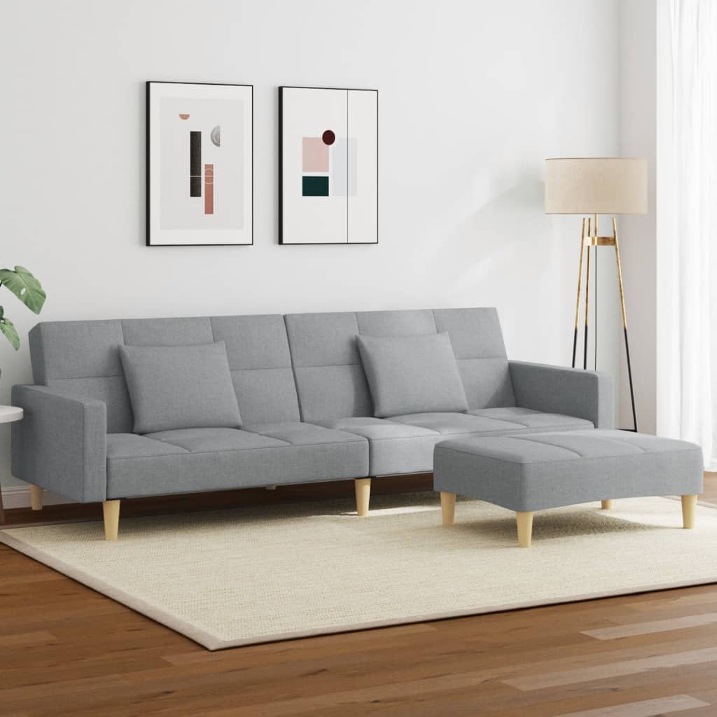 vidaXL Canapea extensibilă cu taburet, 2 locuri, gri deschis, textil