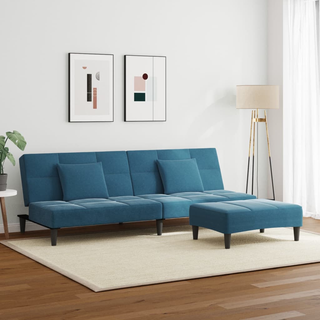 vidaXL Slaapbank 2-zits met voetenbank fluweel blauw