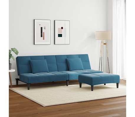 vidaXL 2-personers sovesofa med fodskammel velour bl&aring;