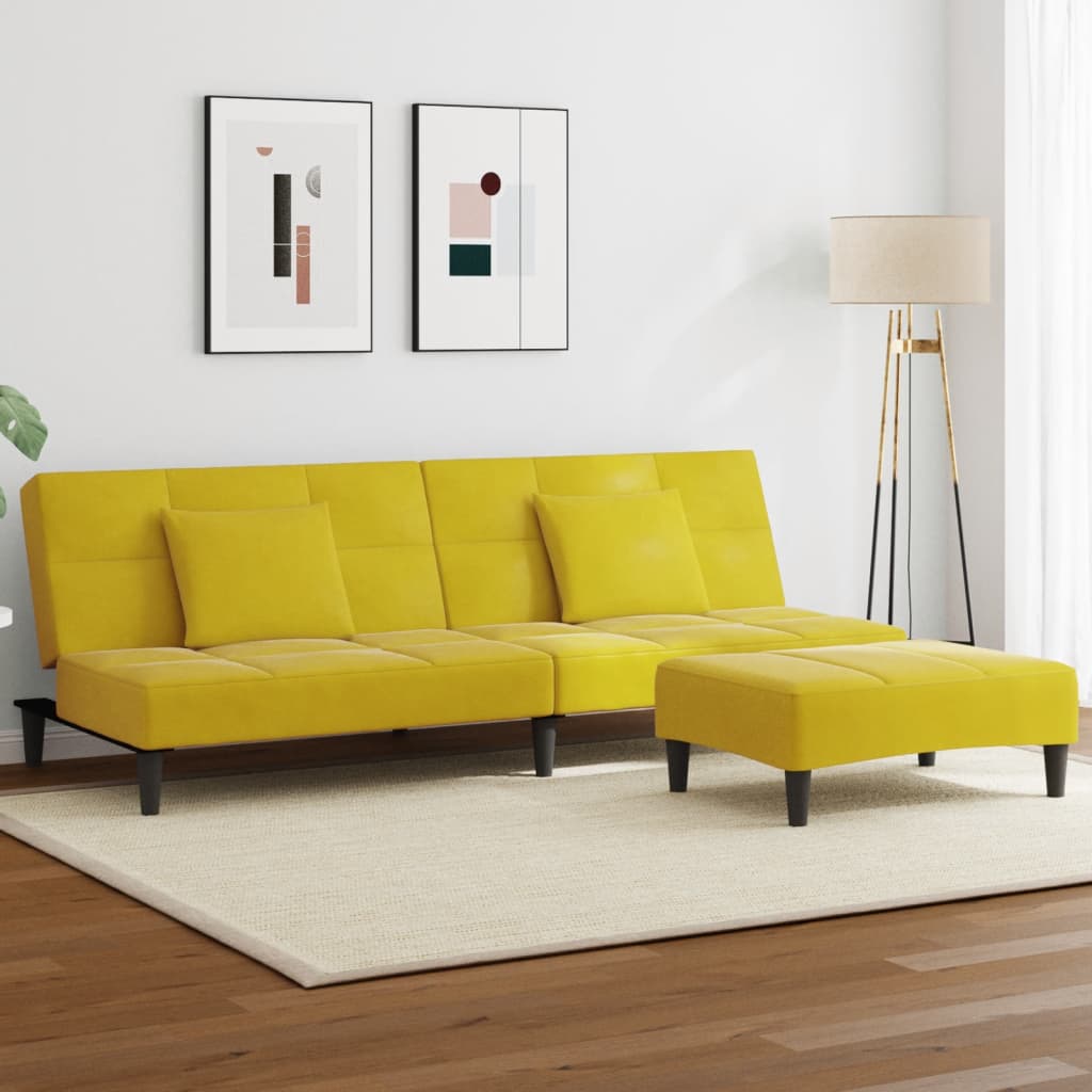 vidaXL Schlafsofa 2-Sitzer mit Fußhocker Gelb Samt