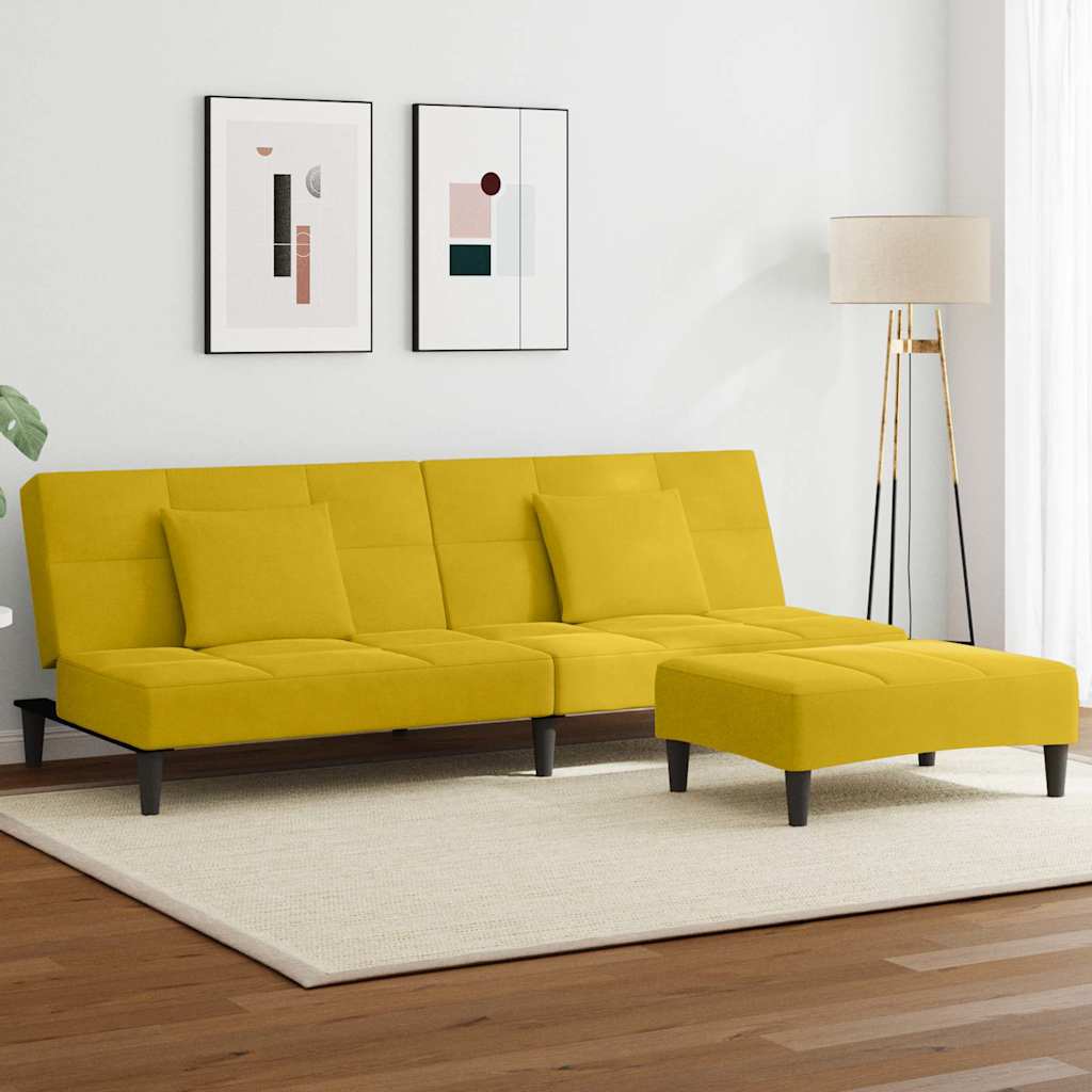 vidaXL Schlafsofa 2-Sitzer mit Fußhocker Gelb Samt