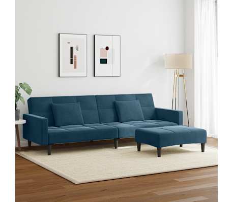 vidaXL Slaapbank 2-zits met voetenbank fluweel blauw