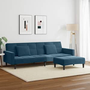 vidaXL Slaapbank 2-zits met voetenbank fluweel blauw
