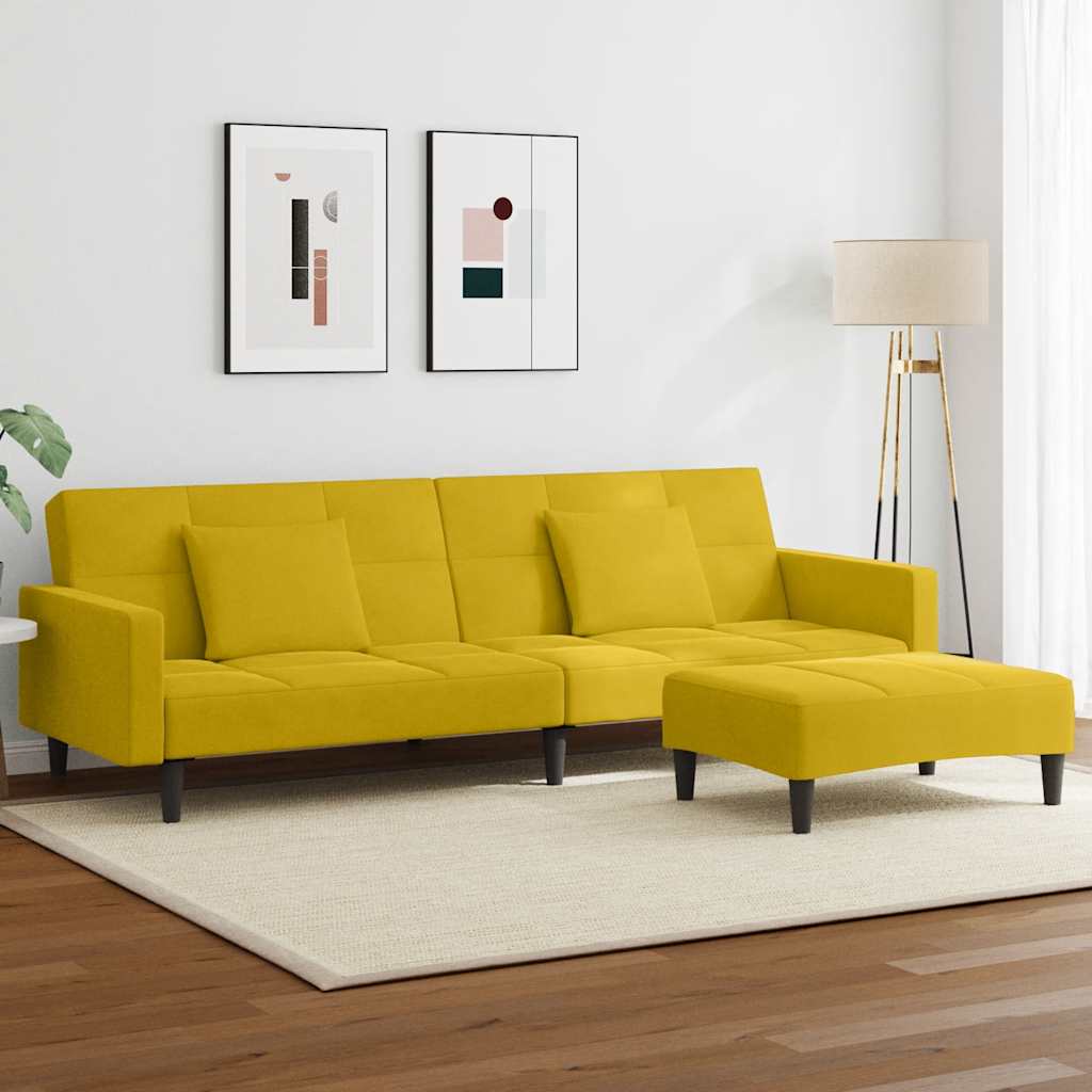 vidaXL Schlafsofa 2-Sitzer mit Fußhocker Gelb Samt
