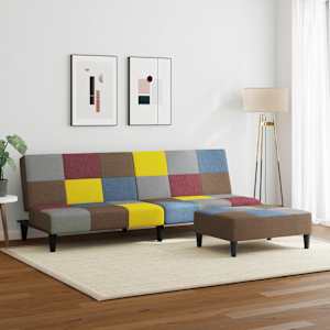 vidaXL Slaapbank 2-zits met voetenbank patchwork stof