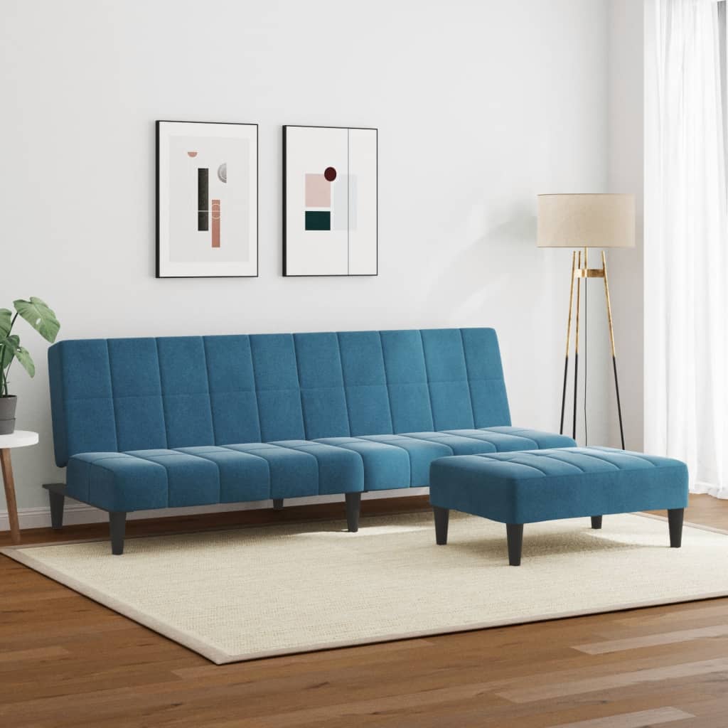 vidaXL Slaapbank 2-zits met voetenbank fluweel blauw