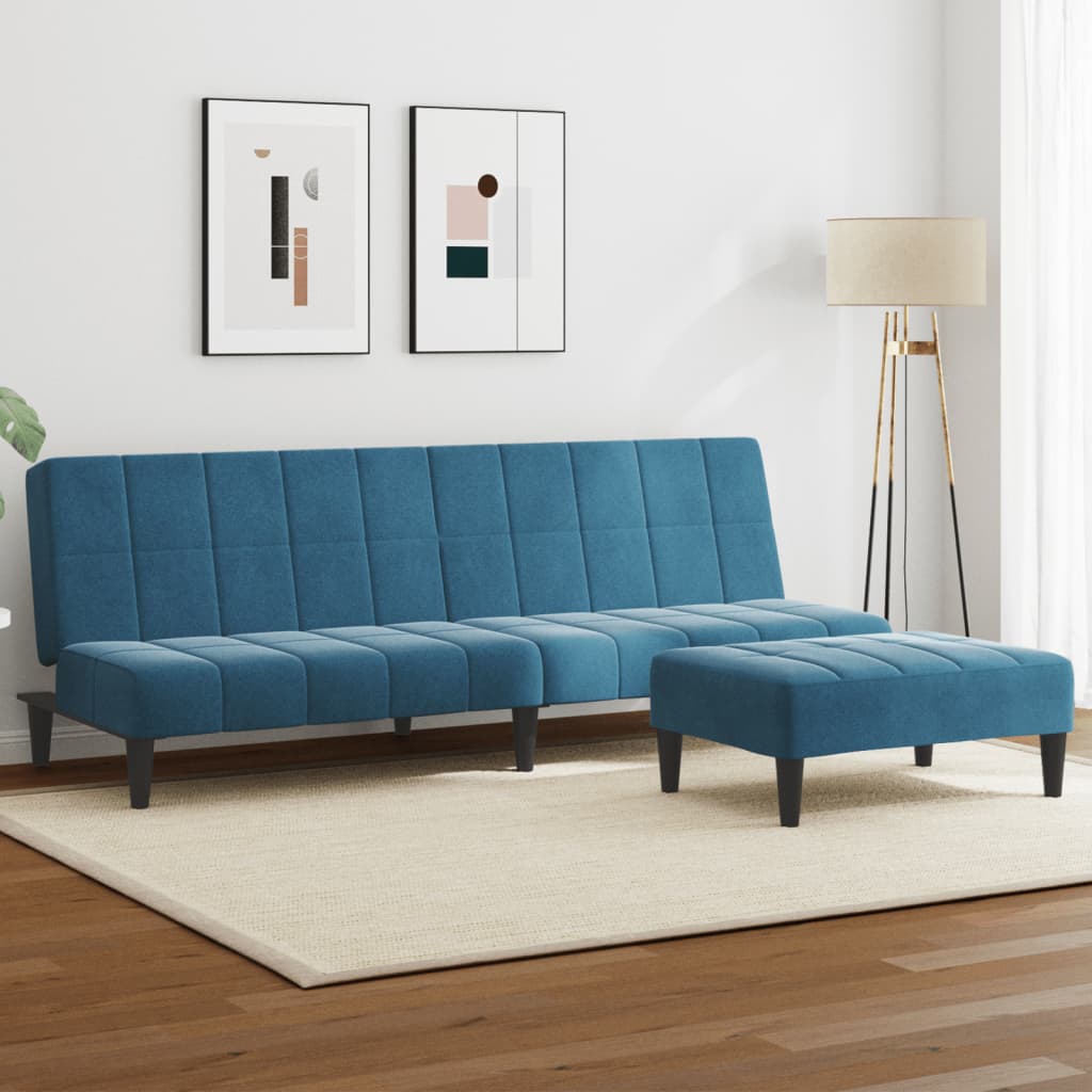 vidaXL Schlafsofa 2-Sitzer mit Fußhocker Blau Samt