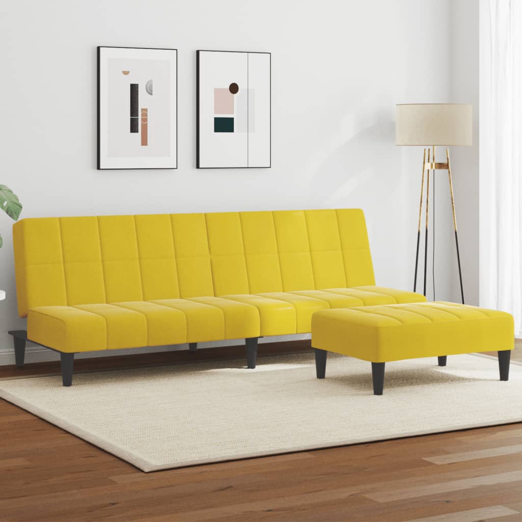 vidaXL Canapea extensibilă cu taburet, 2 locuri, galben, catifea