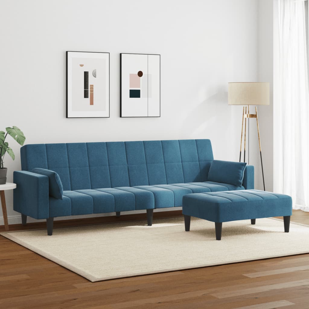 vidaXL Slaapbank 2-zits met voetenbank fluweel blauw