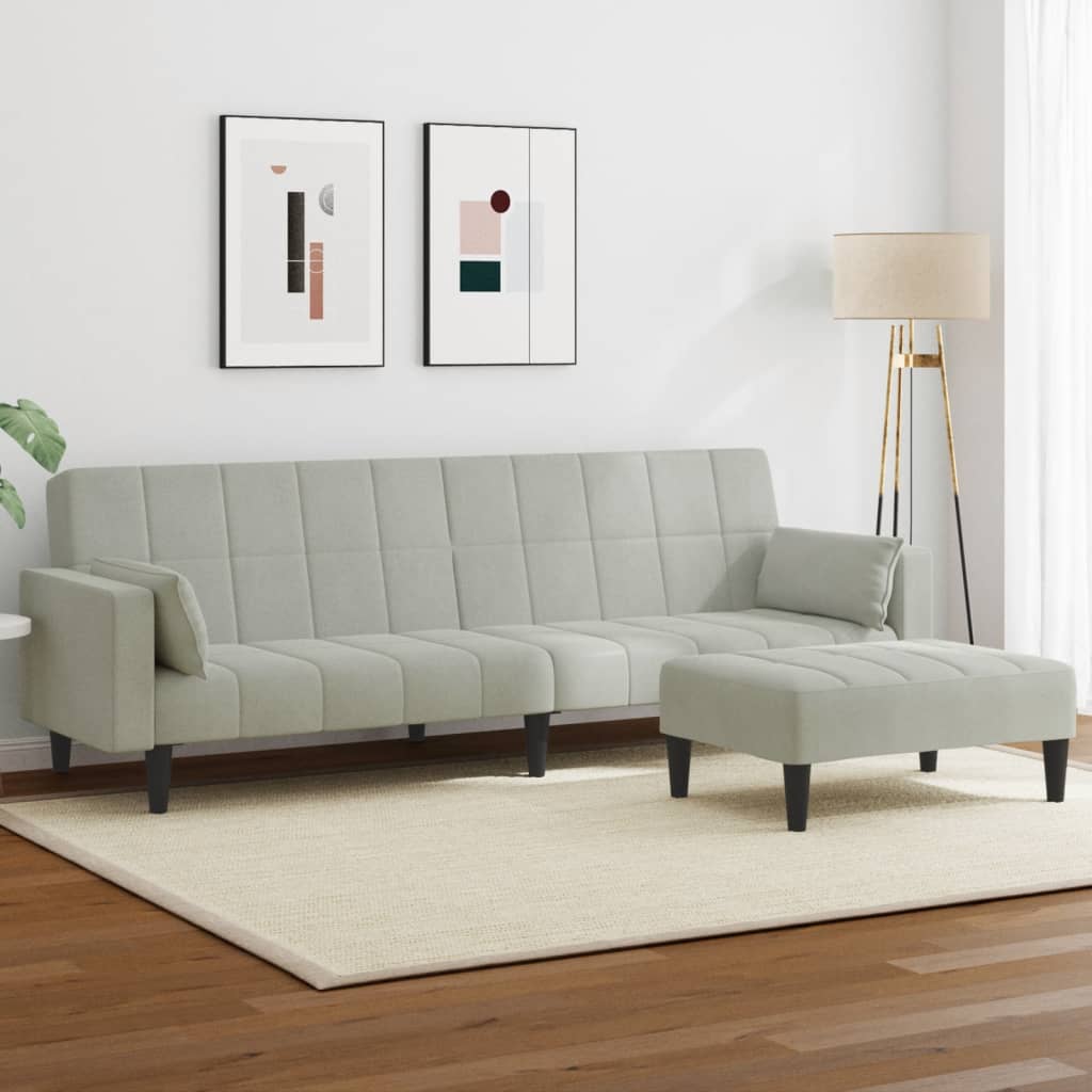 vidaXL Canapea extensibilă cu taburet, 2 locuri, gri deschis, catifea
