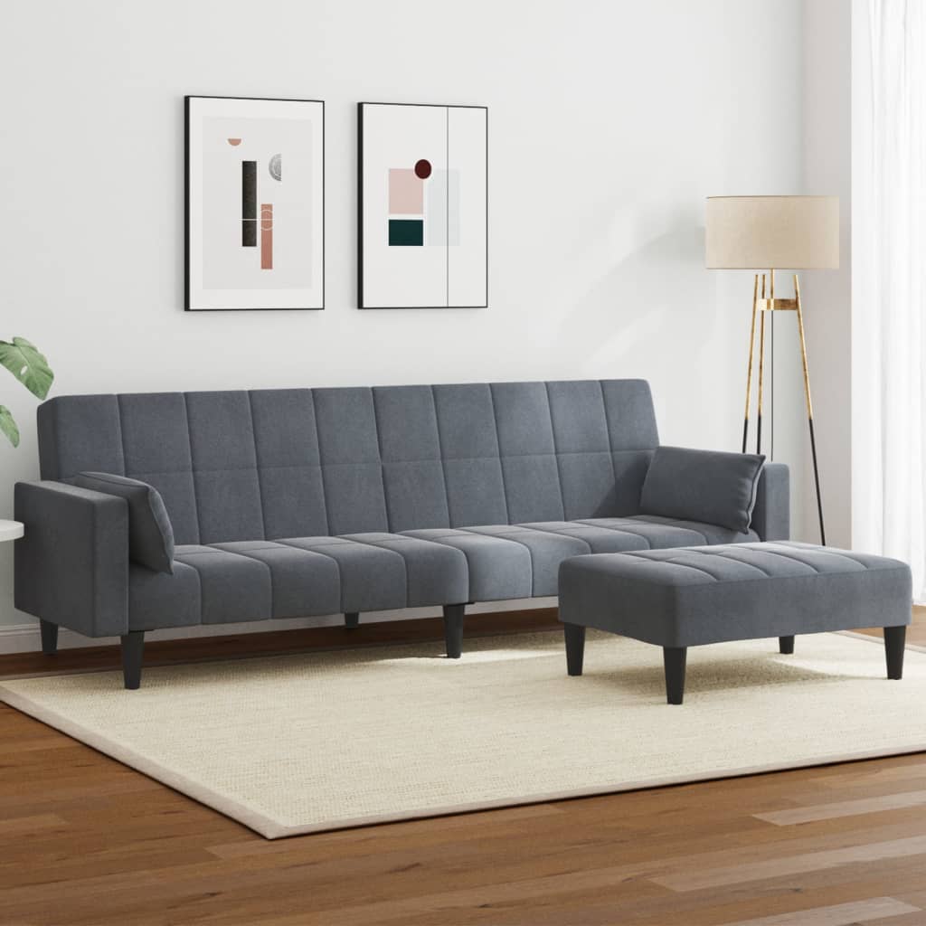 vidaXL Canapea extensibilă cu taburet, 2 locuri, gri închis, catifea