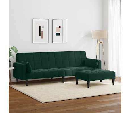 vidaXL Slaapbank 2-zits met voetenbank fluweel donkergroen