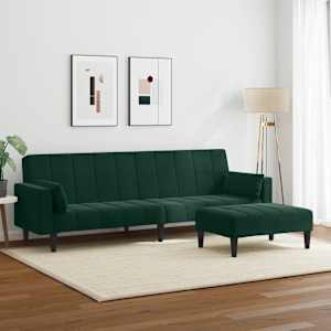 vidaXL Slaapbank 2-zits met voetenbank fluweel donkergroen