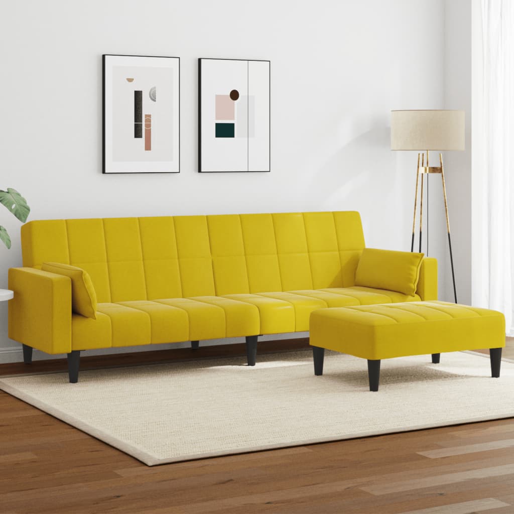vidaXL Schlafsofa 2-Sitzer mit Fußhocker Gelb Samt