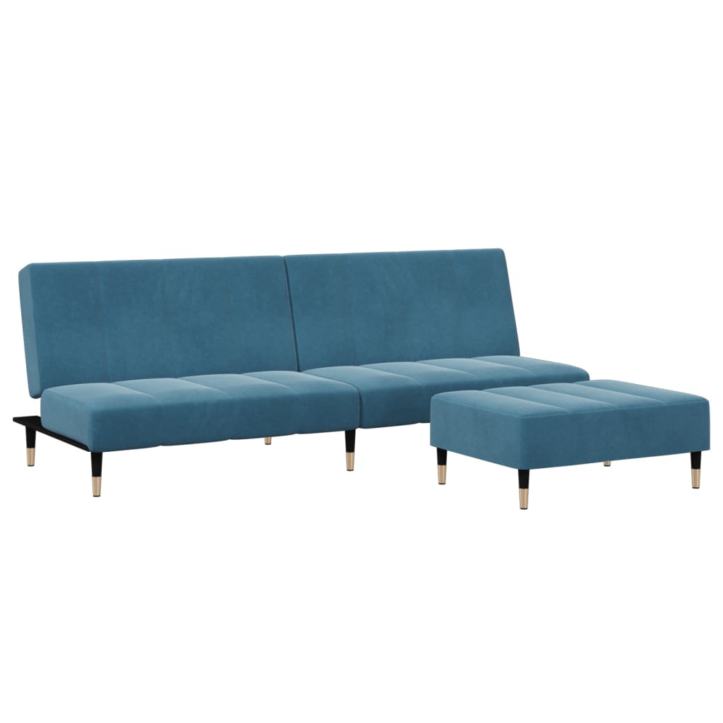 Thumbnail - vidaXL Schlafsofa 2-Sitzer mit Fußhocker Blau Samt