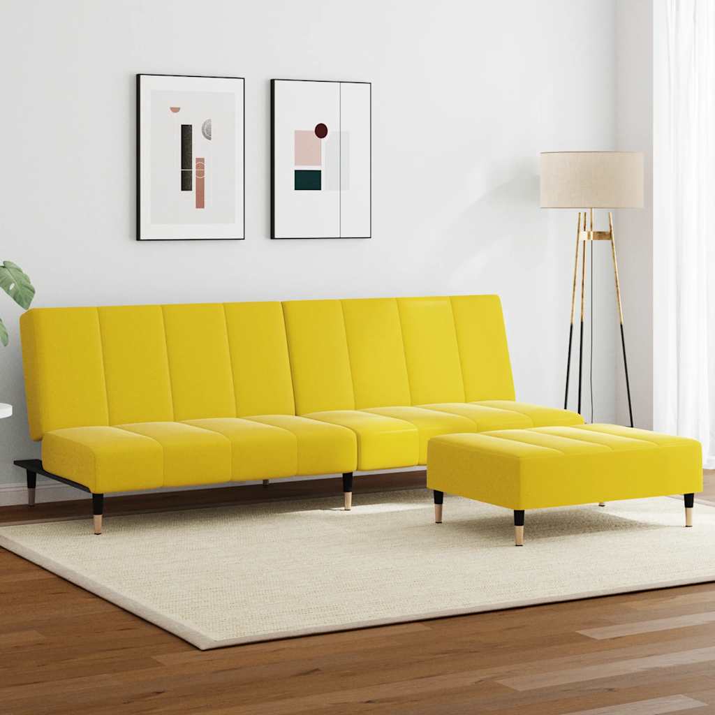 vidaXL Canapea extensibilă cu taburet, 2 locuri, galben, catifea