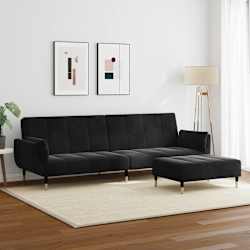 vidaXL Sof&aacute;-cama 2 lugares c/ apoio de p&eacute;s veludo preto