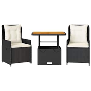 3dílný bistro set s poduškami černý polyratan - obrázek 2