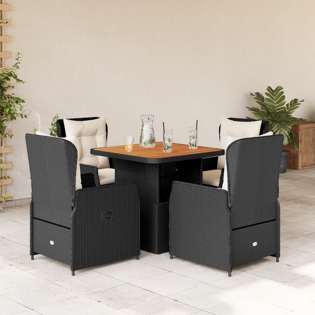 vidaXL Set mobilier de grădină cu perne, 5 piese, negru, poliratan