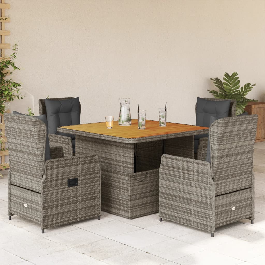 vidaXL Set mobilier de grădină cu perne, 5 piese, gri, poliratan