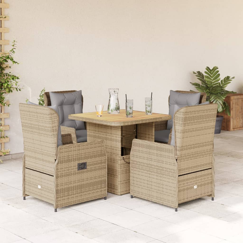 5-tlg. Garten-Essgruppe mit Kissen Beige Poly Rattan