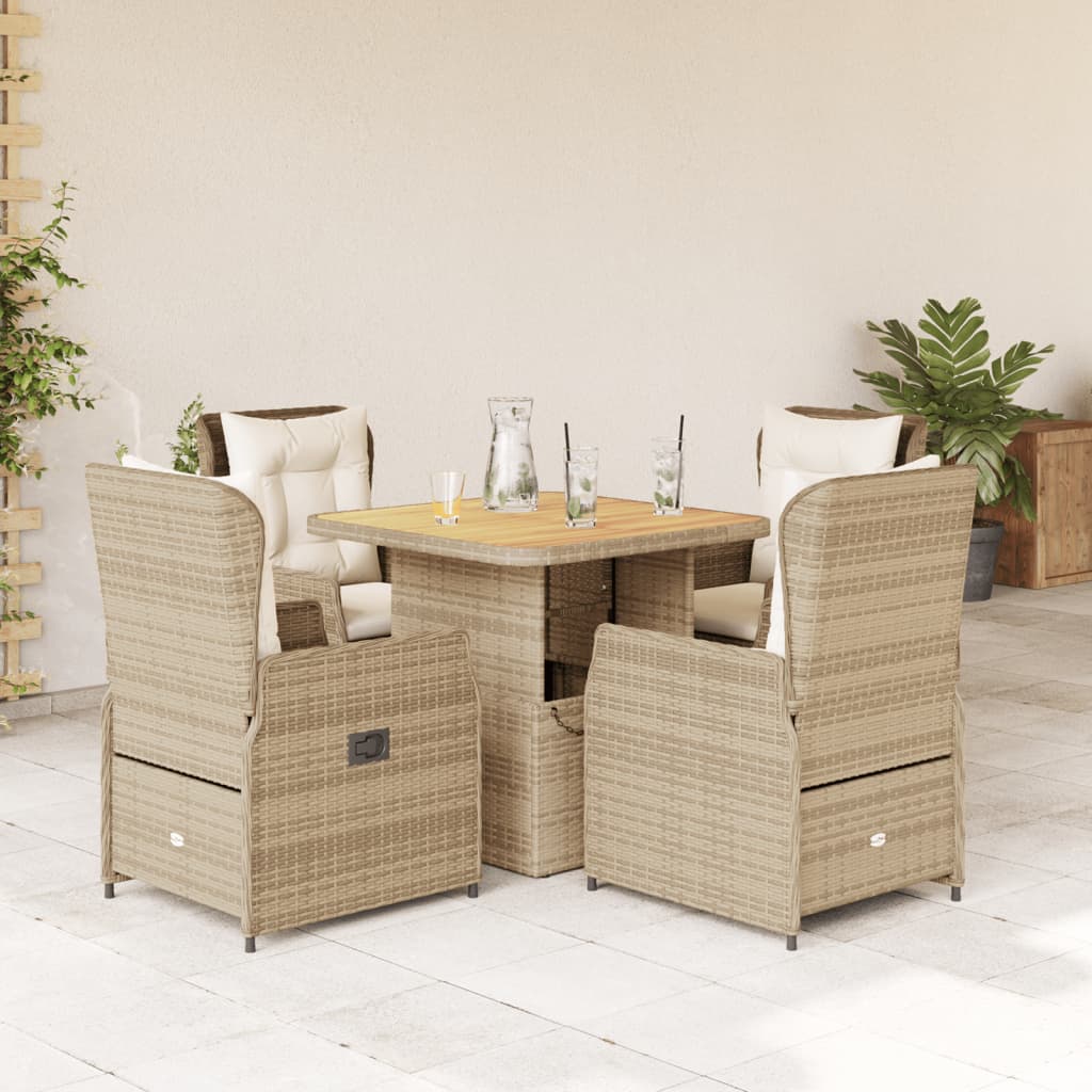 5-tlg. Garten-Essgruppe mit Kissen Beige Poly Rattan