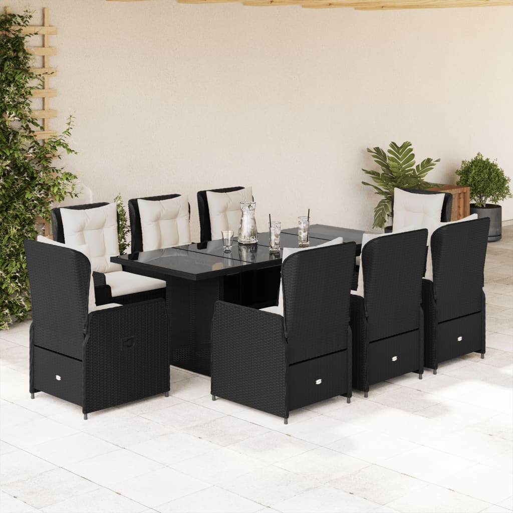 vidaXL Set mobilier de grădină cu perne, 9 piese, negru, poliratan