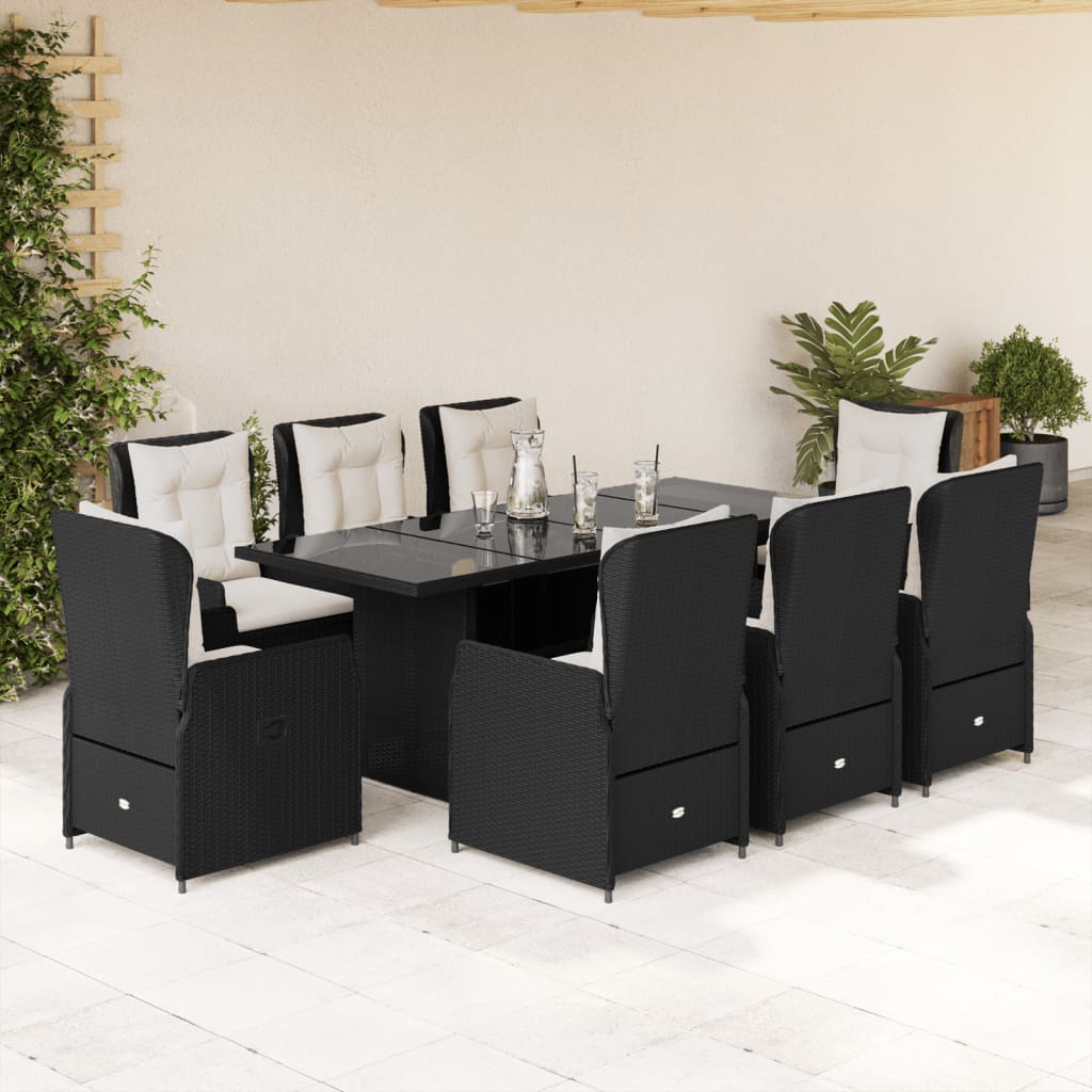 Spisebordssæt Til Haven 7 Dele Med Hynder Polyrattan - 8 / Sort / Glas