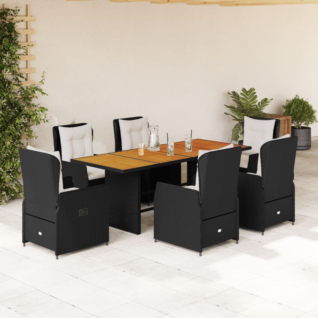 vidaXL Set mobilier de grădină cu perne, 7 piese, negru, poliratan