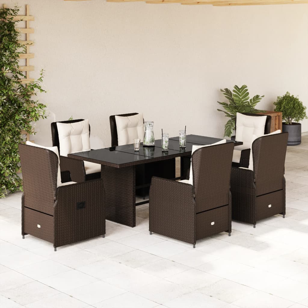 vidaXL 7-tlg. Garten-Essgruppe mit Kissen Braun Poly Rattan